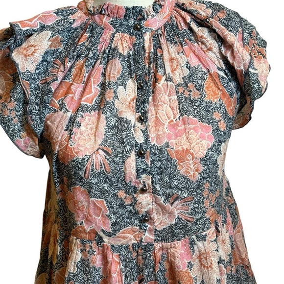 Anthropologie Steele Womens XS Floral Ruffle Peasant Midi Dress Cottagecore Boho - Picture 4 of 15